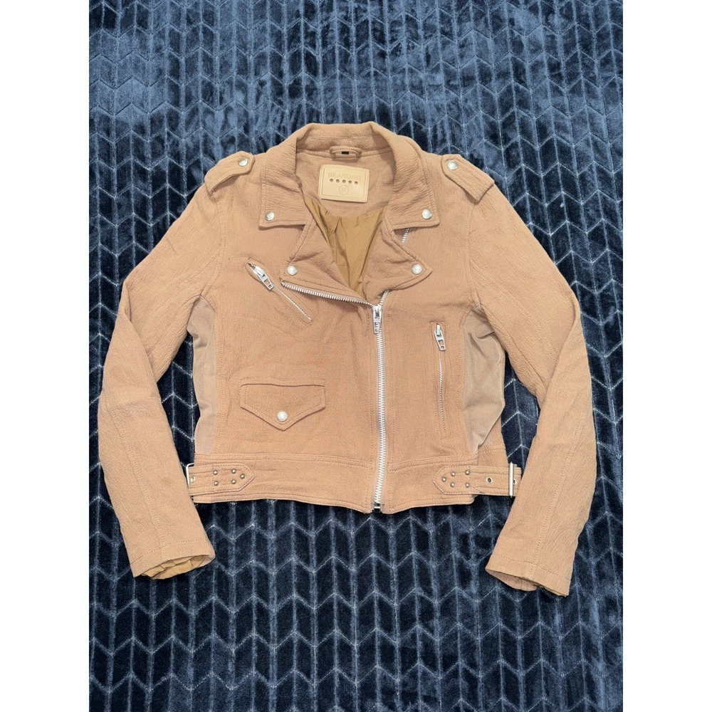 BlankNYC Brown Crepe Moto Jacket Cotton Studs Mesh Panel Size M